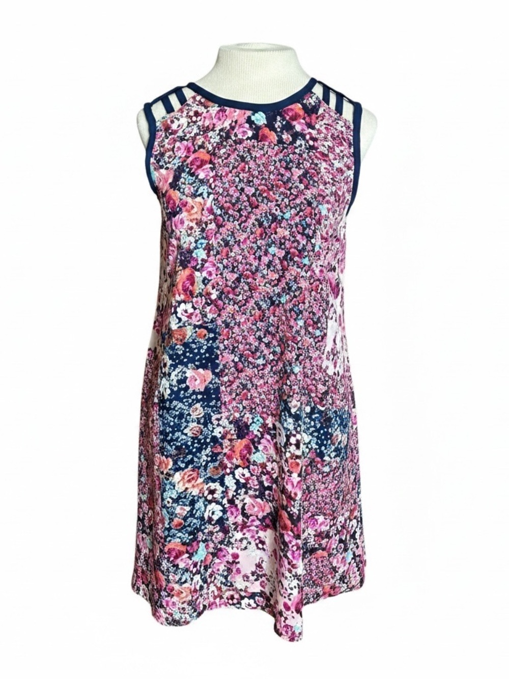 Cottagecore Floral Midi Dress in Pink and Navy